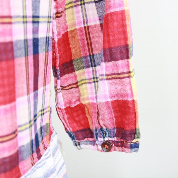 Niko and… Red Plaid Striped Button Front Floral Eyelet Tunic Women’s Size M - Picture 15 of 16